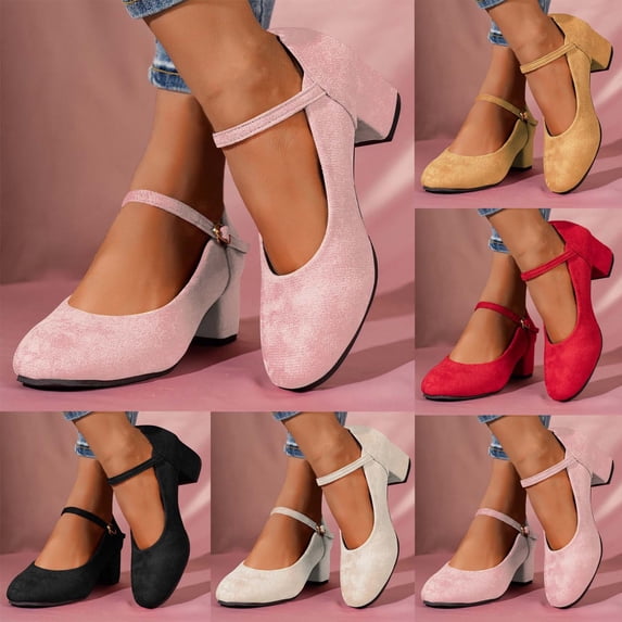 Hurxie Mary Jane Shoes Women, Mary Janes Heels for Women Shoes Dressy Casual, Dress Shoes for Women Block Heels Closed Toe Mary Jane Pumps Yellow 40