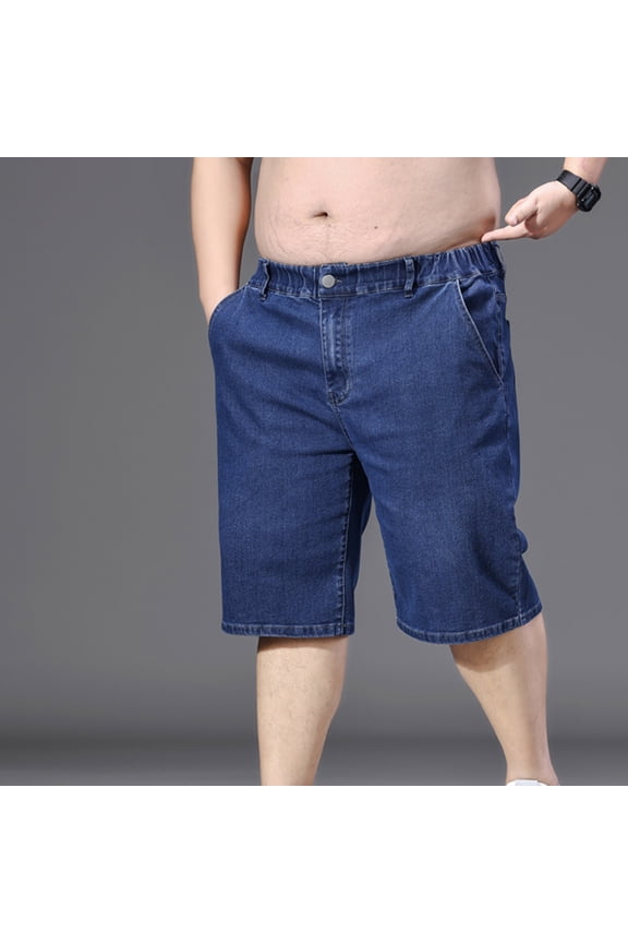 Men Baggy Elastic Waist Pull On Denim Shorts Plus Size Straight Loose Jean Shorts Teen Boys Denim Jorts Blue,2XL