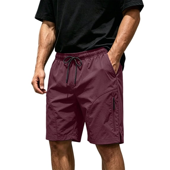 Hurxie Men Mens Shorts Casual Waist Elastic Button Golf Beach Shorts with Pockets Wine,L
