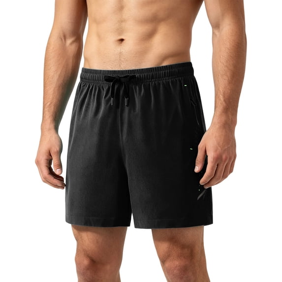 Hurxie Men Swim Trunks Gym Shorts with Mesh Liner Zipper Pocket Quick Dry Breathable for Workout Runing Beach Pool Black,M