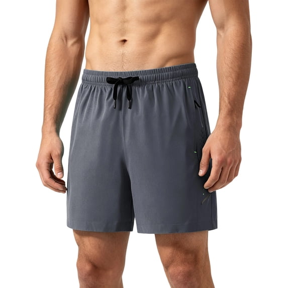 Hurxie Men Swim Trunks Gym Shorts with Mesh Liner Zipper Pocket Quick Dry Breathable for Workout Runing Beach Pool Gray,S