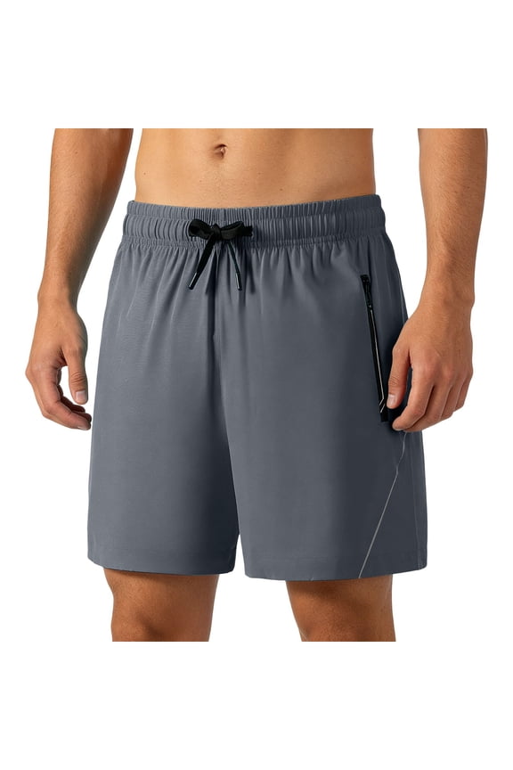 Men Swim Trunks Gym Shorts with Mesh Liner Zipper Pocket Quick Dry Breathable for Workout Runing Beach Pool Gray,XS