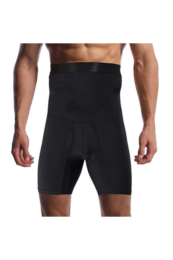 Men Tummy Control Shorts High Waist Slimming Underwear Body Shaper Seamless Belly Girdle Boxer Briefs Black,L