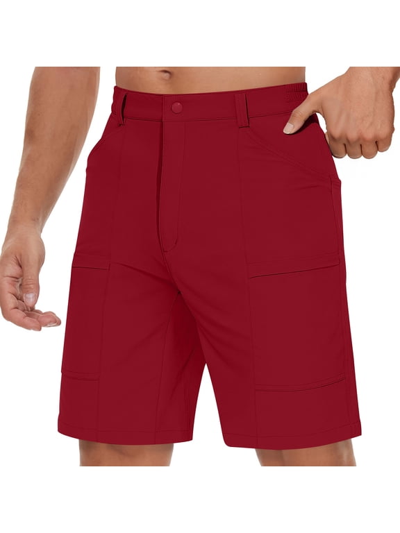 Men's 9" Golf Shorts Quick Dry Casual Shorts Dress Shorts Flat Front Stretch Lightweight for Work Business Travel Red,3XL