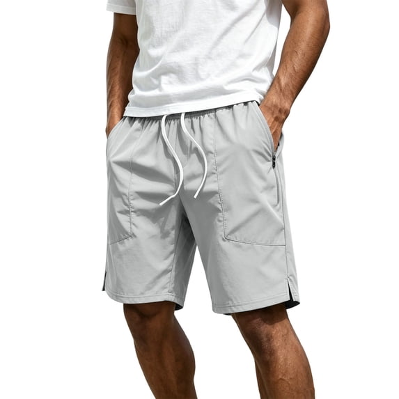 Hurxie Men's Athletic Running Shorts 7''/8'' with Zipper Pockets, Quick Dry Lightweight Gym Workout Basketball Shorts White,2XL