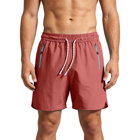 Hurxie Men's Athletic Running Shorts Gym Workout 7"/9"/5" Quick Dry Lightweight Sports Basketball Tennis Zipper Pockets Watermelon Red,XS