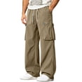 thumbnail image 1 of Hurxie Men's Baggy Cargo Pants Casual Loose Fit Wide Leg Pants with Elastic Drawstring Waist Khaki,XL, 1 of 7