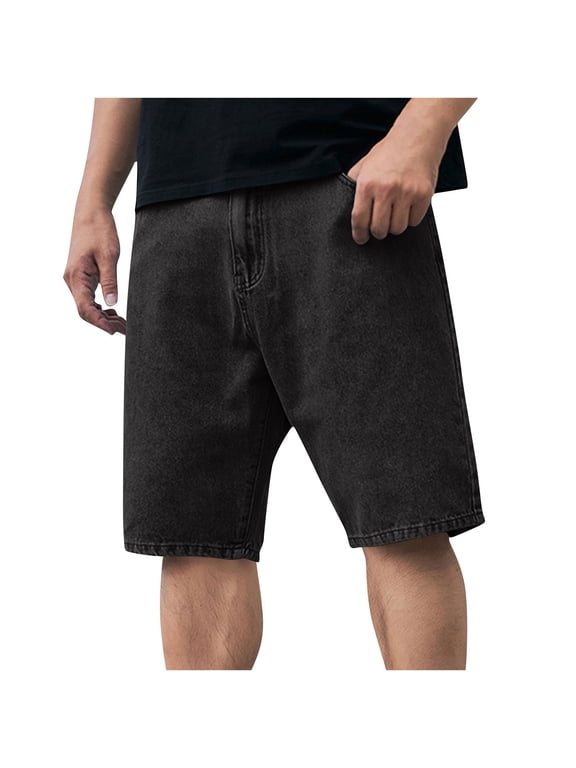 Men's Baggy Jean Shorts Y2K Streetwear Jorts - Loose Fit Wide Leg Denim Vintage 90s Hip Hop Black,33