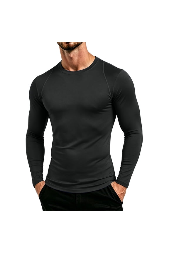 Men's Base Layer Underwear Lightweight Long Sleeve Crew Shirts Black,XL