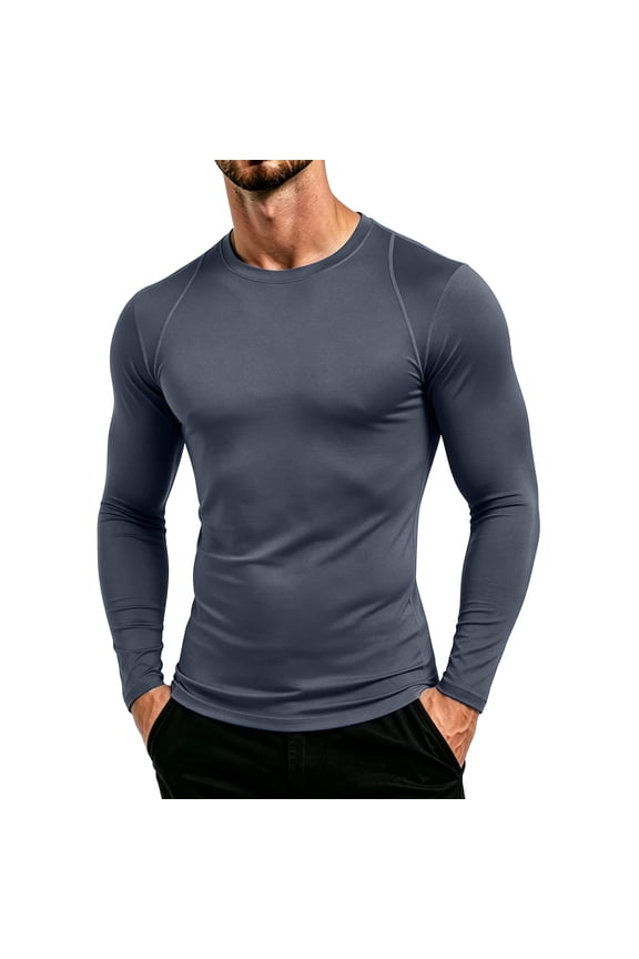 Men's Base Layer Underwear Lightweight Long Sleeve Crew Shirts Dark Gray,L