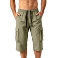 thumbnail image 1 of Hurxie Men's Capri Long Elastic Cargo Shorts Below Knee Shorts 3/4 Cotton Cargo Casual Shorts with Multi-Pockets Army Green,XL, 1 of 6