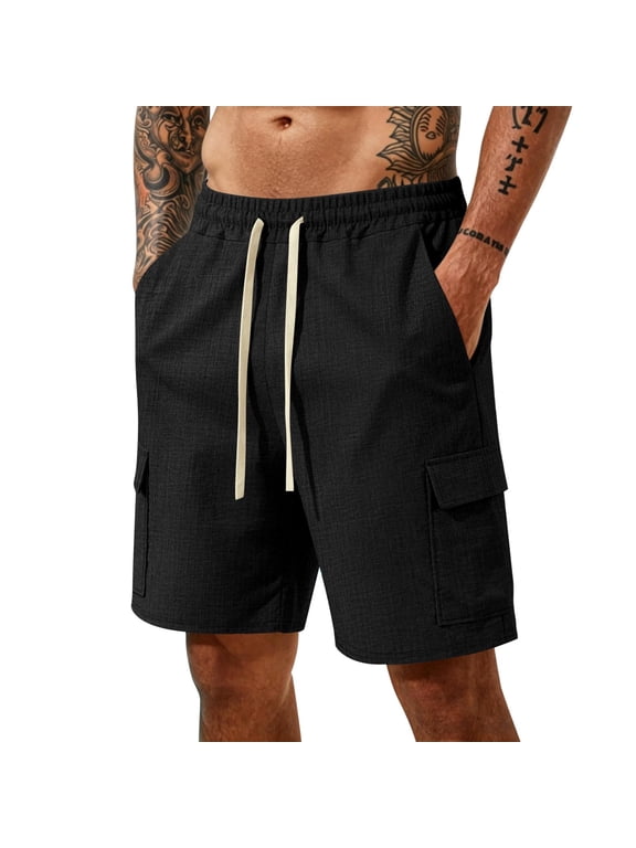 Men's Cargo Shorts Drawstring Elastic Waist Stretch Athletic Casual Summer Work Shorts for Men with Multi Pockets Black,3XL