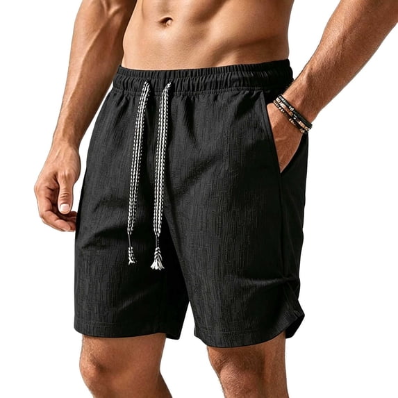 Hurxie Men's Casual Shorts 7 Inch Elastic Waist Drawstring Lightweight Summer Beach Shorts with Pockets Black,4XL