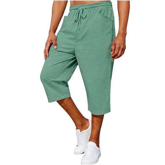 Hurxie Men's Cotton Linen Capri Pants Baggy Harem Drawstring Yoga Beach Pants with Pockets Mint Green,2XL