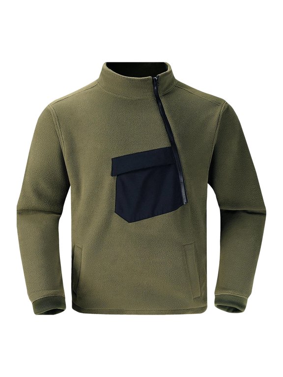 Men's Fleece Jacket Full Zip Sherpa Lined Thick Warm Winter Outdoor Hiking Jacket Army Green,M