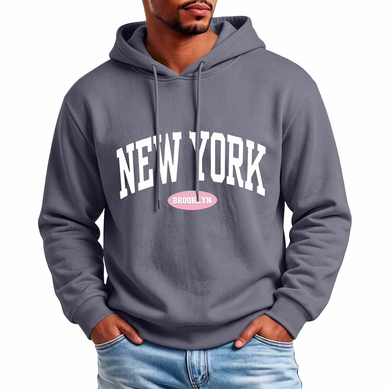 Hurxie Men's Letter City Print Drawstring Thermal Hoodie Long Sleeve ...