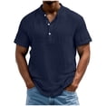 thumbnail image 1 of Hurxie Men's Linen Shirt Short Beach Hippie T Shirts Casual Summer Lightweight Henley Shirts Navy,S, 1 of 7