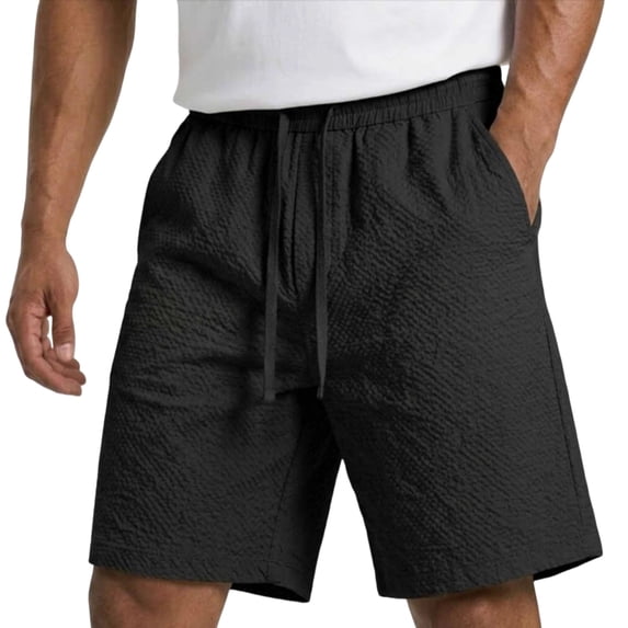 Hurxie Men's Linen Shorts Casual Summer Beach Shorts Elastic Waist Drawstring Vacation Short with Pockets Black,XL