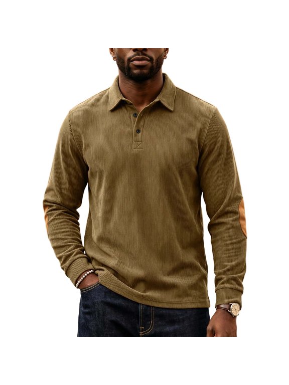 Men' s Long Sleeve Golf Shirts Classic Soft Casual Collared Golf Shirt Khaki,M
