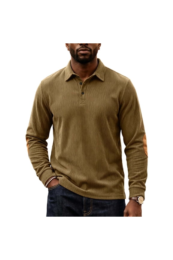 Men' s Long Sleeve Golf Shirts Classic Soft Casual Collared Golf Shirt Khaki,M