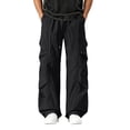 thumbnail image 1 of Hurxie Men's Parachute Pants Casual Baggy Cargo Drawstring Trouser Black,2XL, 1 of 7