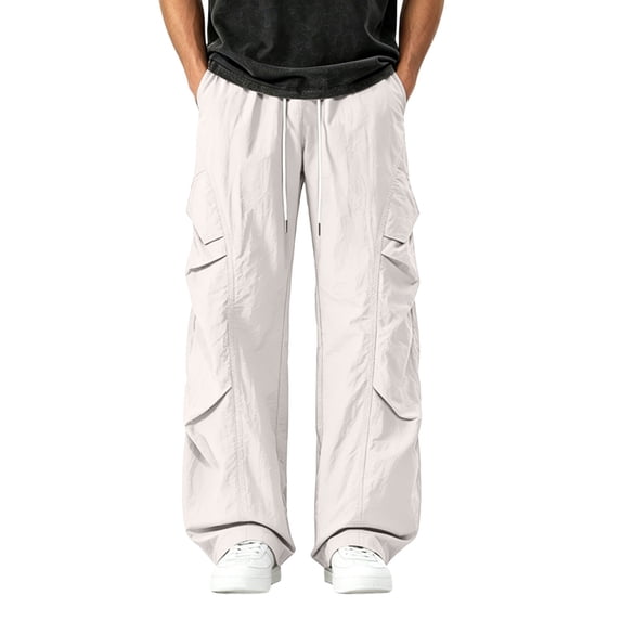 Hurxie Men's Parachute Pants Casual Baggy Cargo Drawstring Trouser Gray,3XL