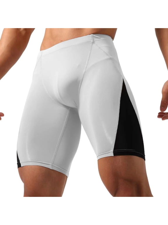 Men's Swim Jammer UPF 50+ Quick Dry Athletic Competitive Training Swimwear Swimming Shorts with Drawstring White,S