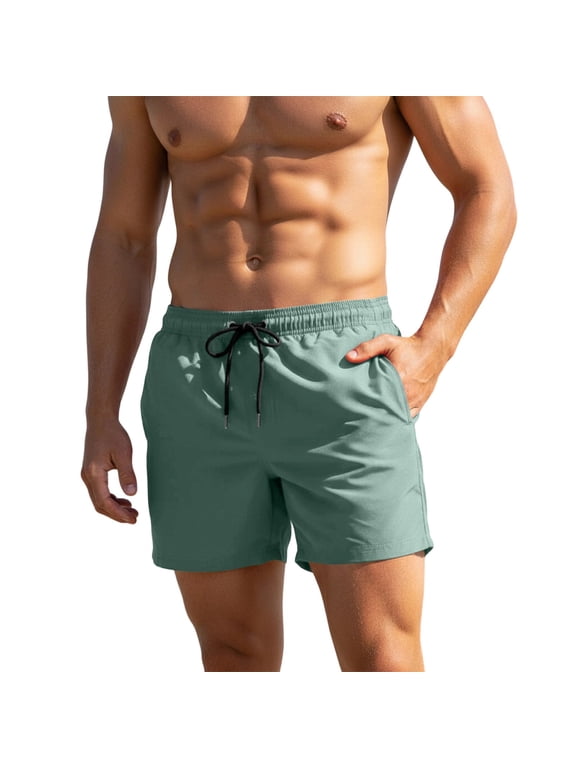 Men's Swim Trunks Quick Dry Beach Shorts with Zipper Pockets Army Green,XL