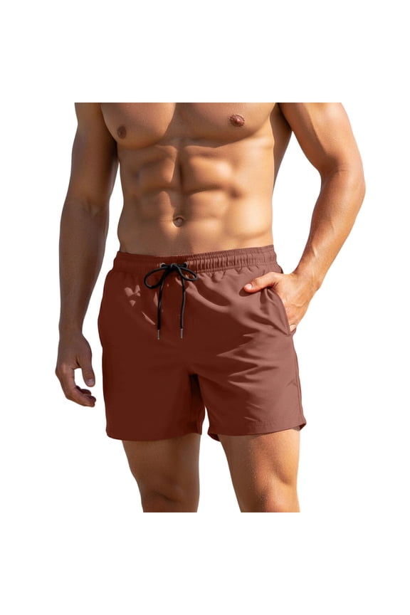 Men's Swim Trunks Quick Dry Beach Shorts with Zipper Pockets Coffee,S