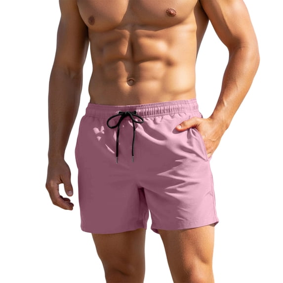 Hurxie Men's Swim Trunks Quick Dry Beach Shorts with Zipper Pockets Pink,L