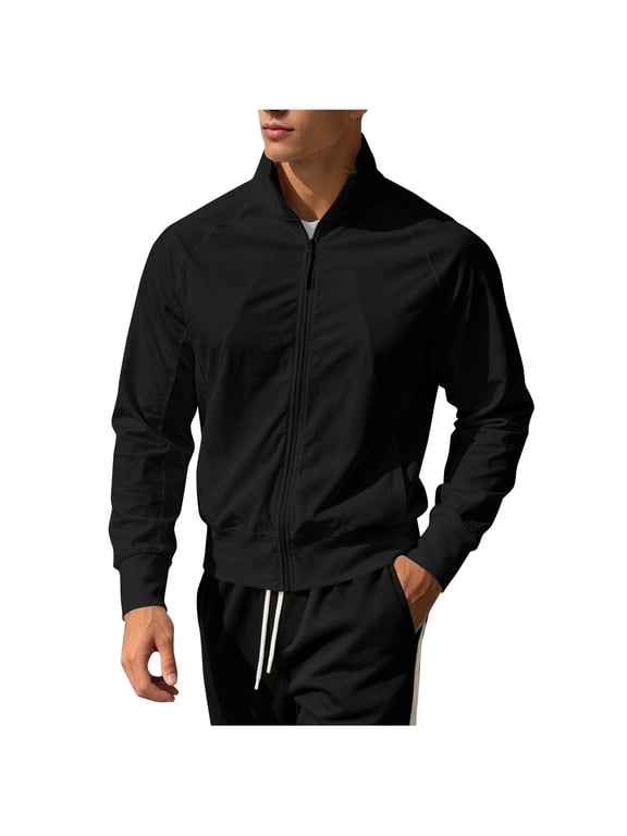 Men's UPF 50+ Sun Protection Lightweight Full Zip Jacket Long Sleeve Fishing Hiking Performance Shirt Black,M