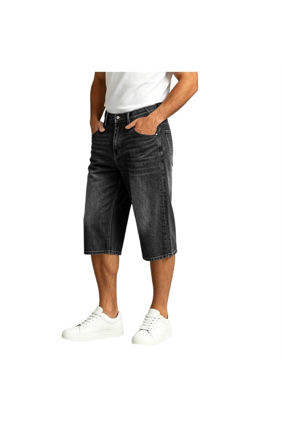Mens Baggy Jean Shorts Loose Fit Long Denim Shorts Below Knee 14 Inch Inseam Black,XL