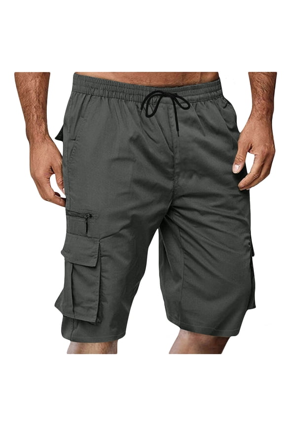 Mens Cargo Shorts Long Capri Below The Knee Shorts 3/4 Long Shorts with Pockets Dark Gray,XL
