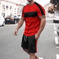 thumbnail image 1 of Hurxie Mens Casual 2 Piece Outfits-Short Sleeve Athletic Set Oversize T-Shirts Drawstring Tracksuit Set Red,L, 1 of 7