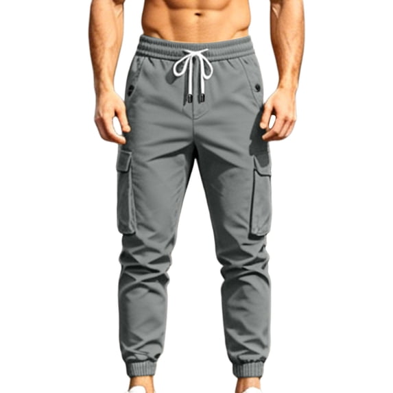 Hurxie Mens Casual Cargo Joggers Pants Elastic Waist Drawstring Stretch Work Pants Tapered Sweatpants Dark Gray,XL