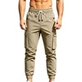 thumbnail image 1 of Hurxie Mens Casual Cargo Joggers Pants Elastic Waist Drawstring Stretch Work Pants Tapered Sweatpants Khaki,XS, 1 of 7