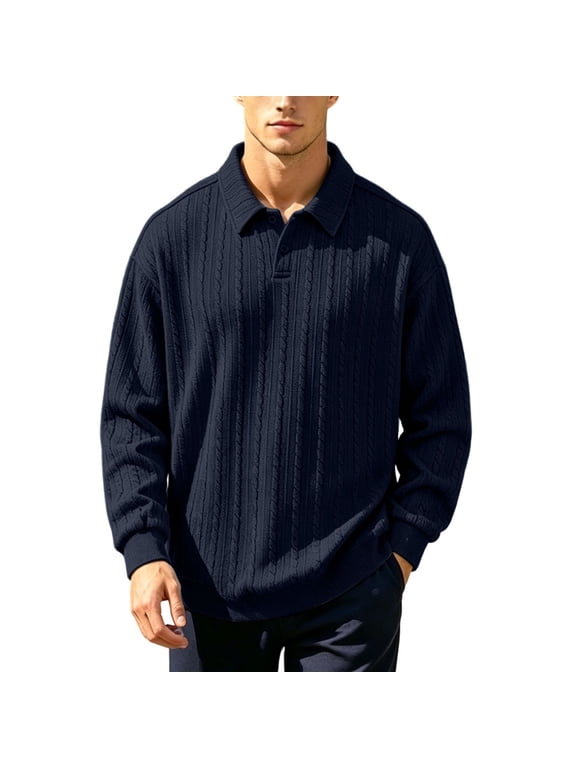 Mens Casual Henly Shirt Fall Winter Short Sleeve Vacation Button Knit Stretchy Golf Shirts Navy,L