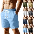 thumbnail image 1 of Hurxie Mens Casual Linen Shorts - 7 inch Elastic Waist Drawstring Summer Beach Vacation Short Black,M, 1 of 7