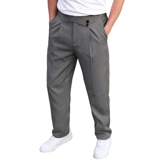 Hurxie Mens Casual Pants Elastic Waist Drawstring Slacks Straight Leg Lightweight Trousers Dark Gray,XL