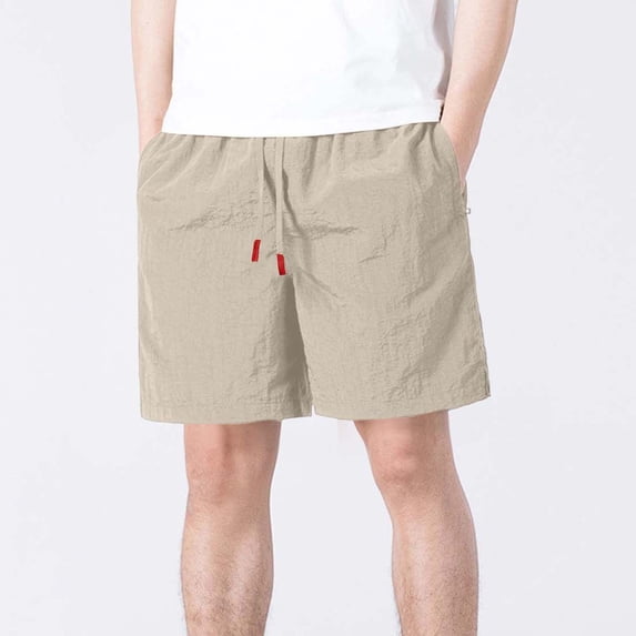 Hurxie Mens Casual Shorts Drawstring Shorts Stretch Elastic Waist Summer Beach Golf Shorts Beige,L