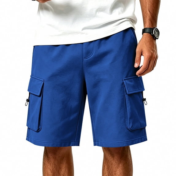 Hurxie Mens Casual Sweat Cargo Cotton Shorts Drawstring Elastic Waist Athletic Workout Gym Jogger Shorts with Pockets Blue,M