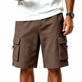 thumbnail image 1 of Hurxie Mens Casual Sweat Cargo Cotton Shorts Drawstring Elastic Waist Athletic Workout Gym Jogger Shorts with Pockets Brown,M, 1 of 7