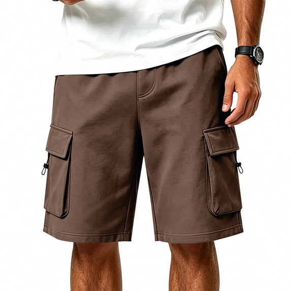 Hurxie Mens Casual Sweat Cargo Cotton Shorts Drawstring Elastic Waist Athletic Workout Gym Jogger Shorts with Pockets Brown,M