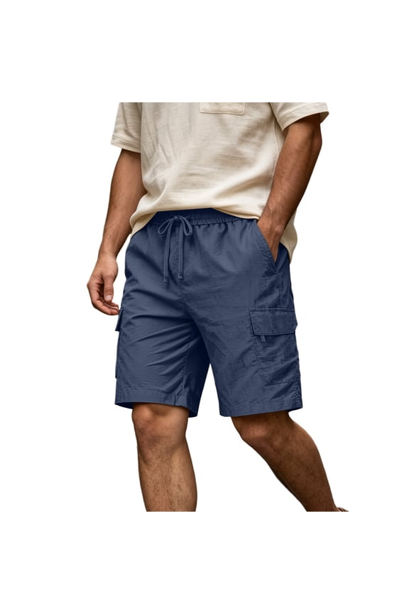 Mens Casual Sweat Cargo Shorts Drawstring Elastic Waist Athletic Workout Gym Jogger Shorts with Pockets Dark Blue,L
