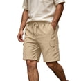 thumbnail image 1 of Hurxie Mens Casual Sweat Cargo Shorts Drawstring Elastic Waist Athletic Workout Gym Jogger Shorts with Pockets Khaki,S, 1 of 7
