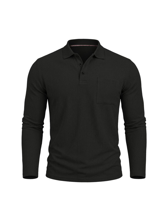Mens Golf Long Sleeve Shirt Classic Button Basic Solid Color Designed Collared Golf Shirt Fashion Casual Shirts Black,2XL