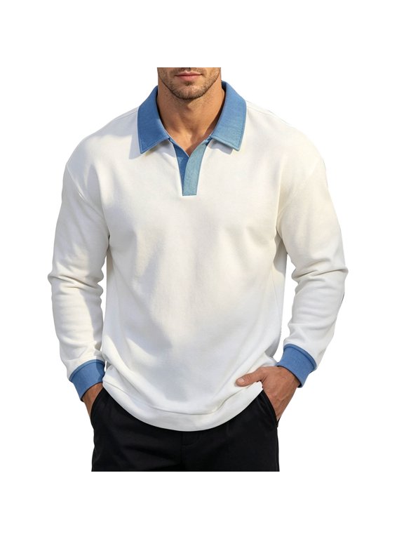 Mens Golf Long Sleeve Shirt Classic Button Basic Solid Color Designed Collared Golf Shirt Fashion Casual Shirts White,3XL