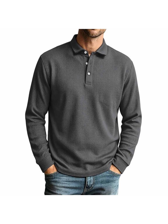 Mens Long Sleeve Knit Golf Shirts Casual Raglan Sleeve Sweater 3-Button Down Golf Shirts Gray,2XL