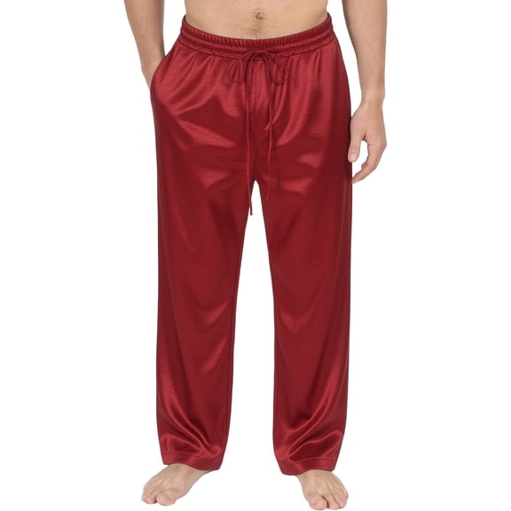 Hurxie Mens Metallic Shiny Pants Disco Rave Costume Sparkly Holographic Party Pants with Drawstring Pockets Red,M