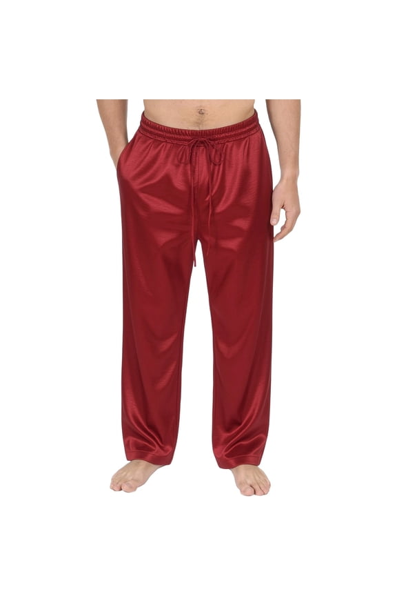 Mens Metallic Shiny Pants Disco Rave Costume Sparkly Holographic Party Pants with Drawstring Pockets Red,M